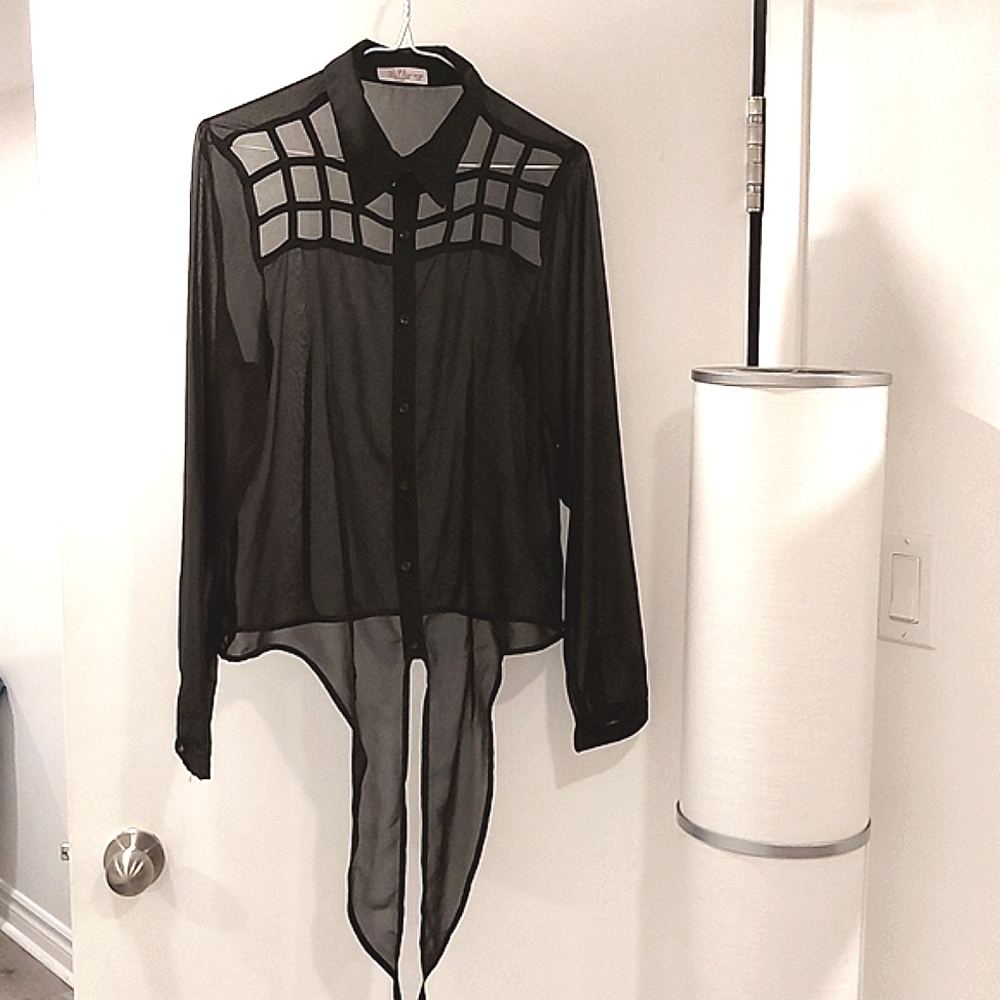 Vintage Sheer Black Button-down Blouse